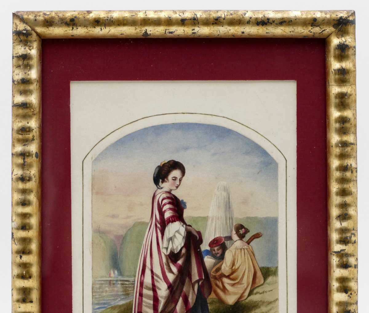 Elegant Londoner Out For A Walk, Watercolor 1848.-photo-3