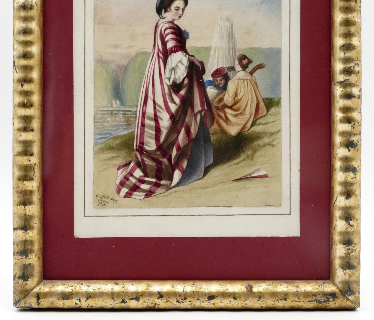 Elegant Londoner Out For A Walk, Watercolor 1848.-photo-4