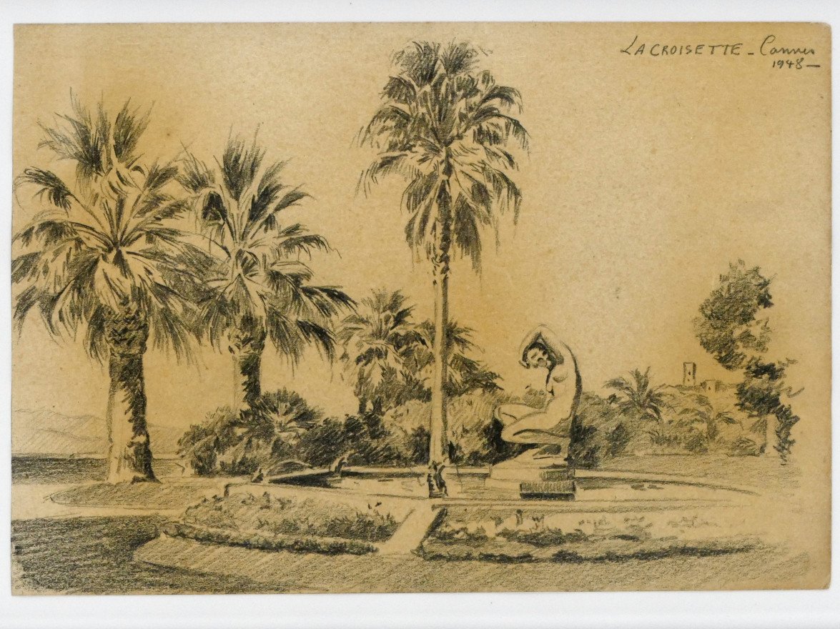 « La Croisette à Cannes », Dessin Au Graphite, Alex Jorio, 1948. 