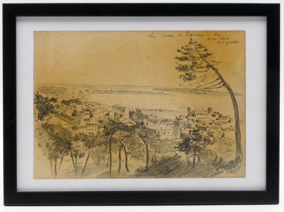 “the Harbor Of Cannes – Seen From The Croix Des Gardes”, Graphite Drawing, Alex Jorio. -photo-2