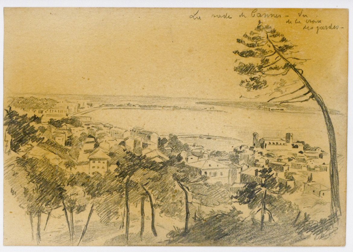 “the Harbor Of Cannes – Seen From The Croix Des Gardes”, Graphite Drawing, Alex Jorio. 