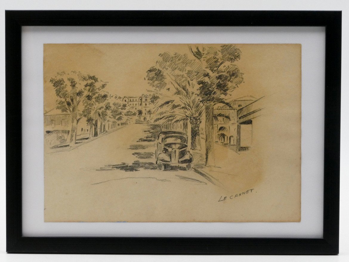 “le Cannet” View Of A Street, Graphite Drawing, Alex Jorio. -photo-2