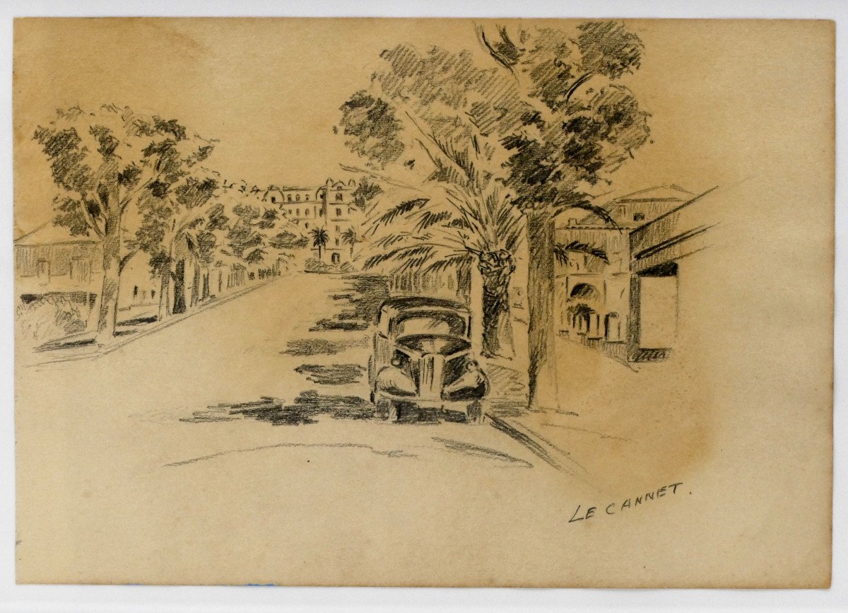 “le Cannet” View Of A Street, Graphite Drawing, Alex Jorio. 