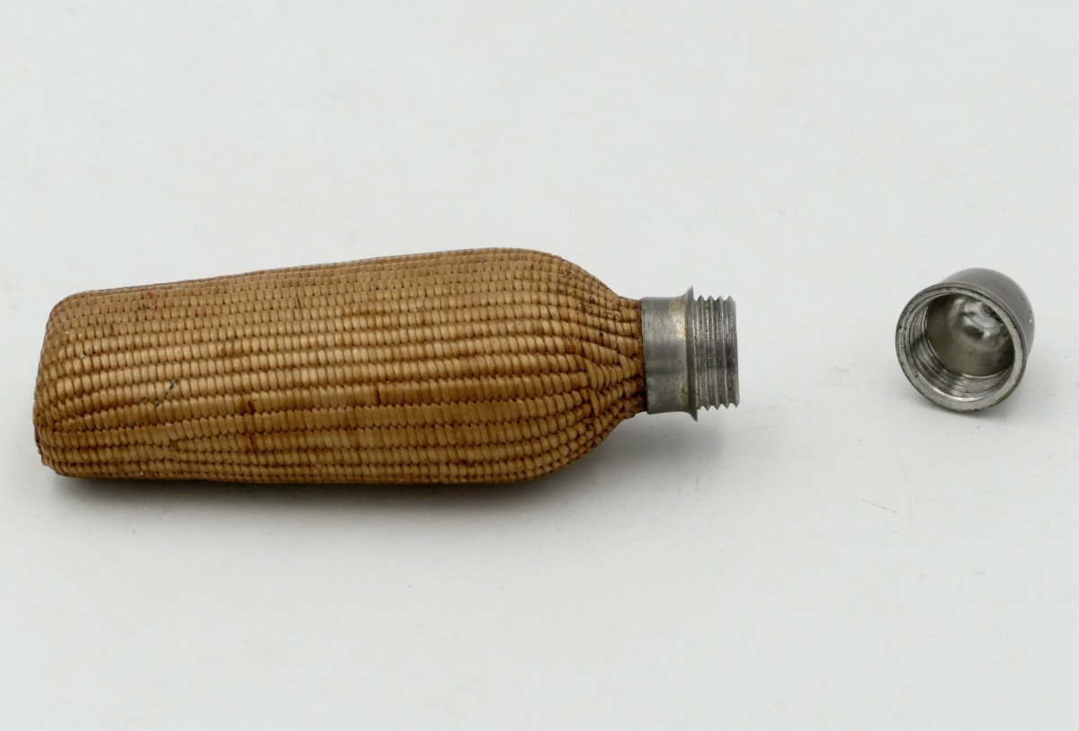 Early 20th Century Woven Straw Salt Bottle. -photo-4