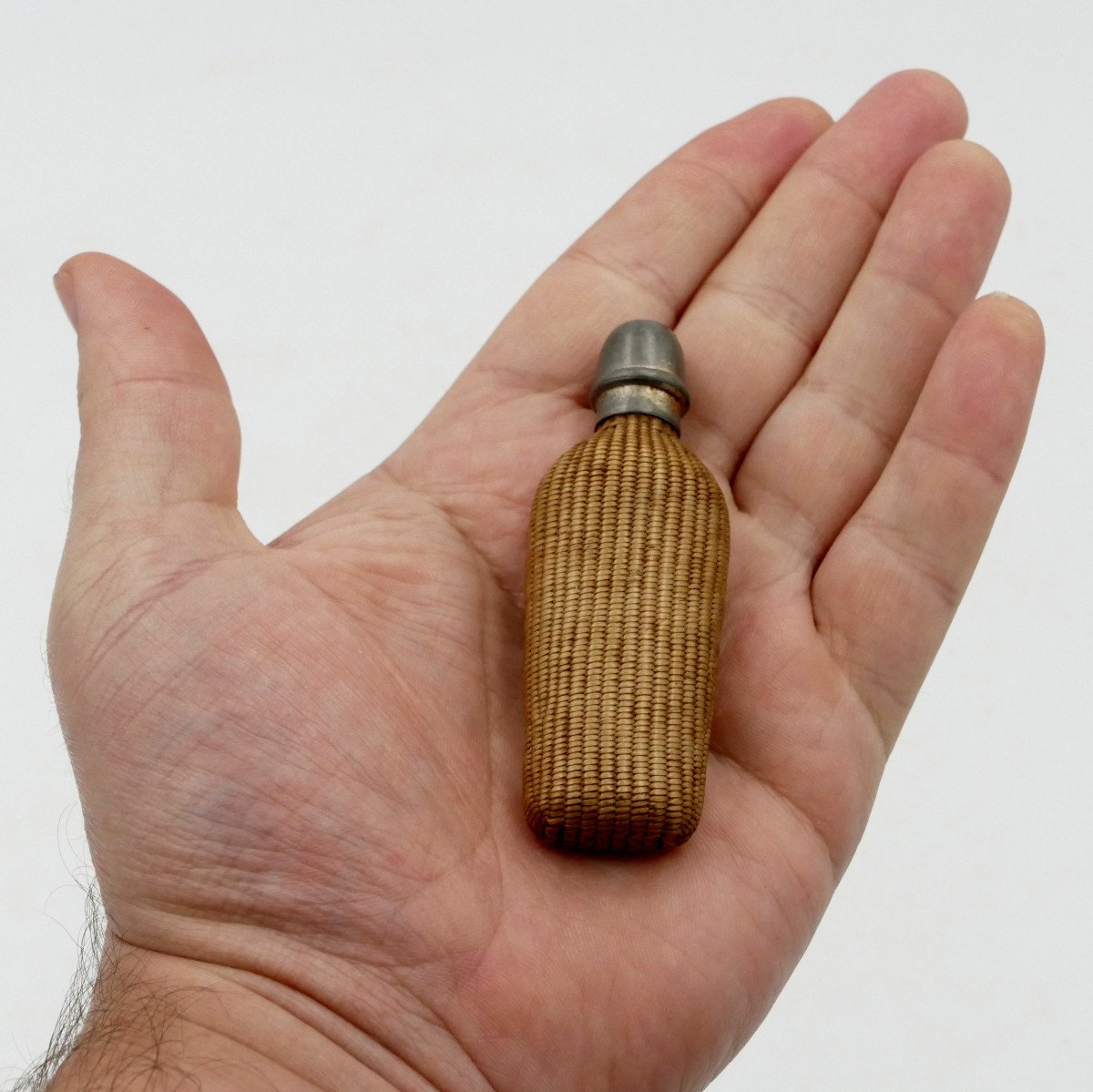 Early 20th Century Woven Straw Salt Bottle. -photo-5