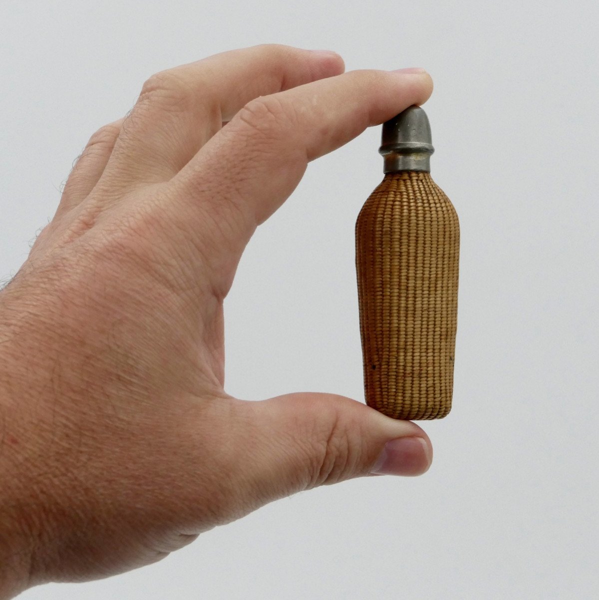 Early 20th Century Woven Straw Salt Bottle. -photo-6