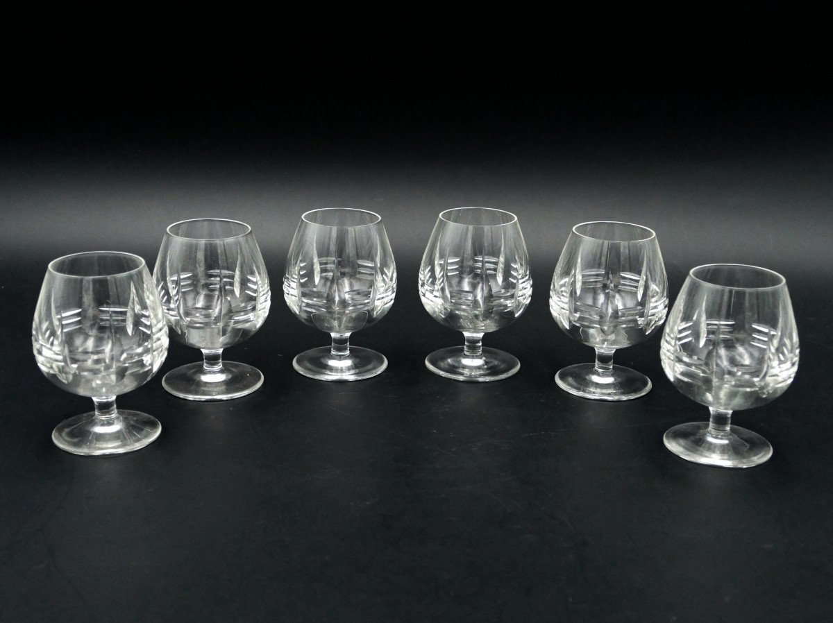 6 Cut Crystal Cognac Glasses, 1950. -photo-2