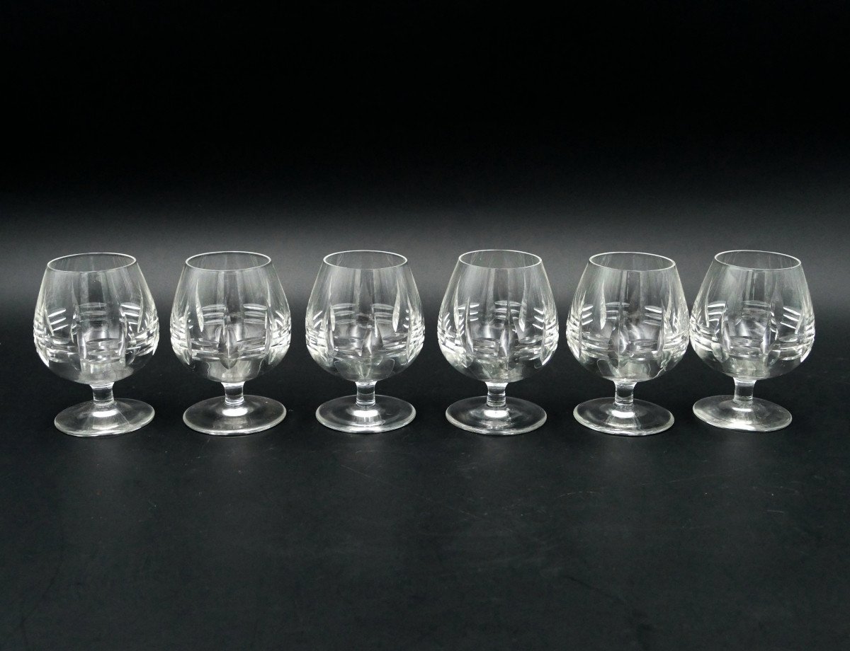 6 Cut Crystal Cognac Glasses, 1950. -photo-3