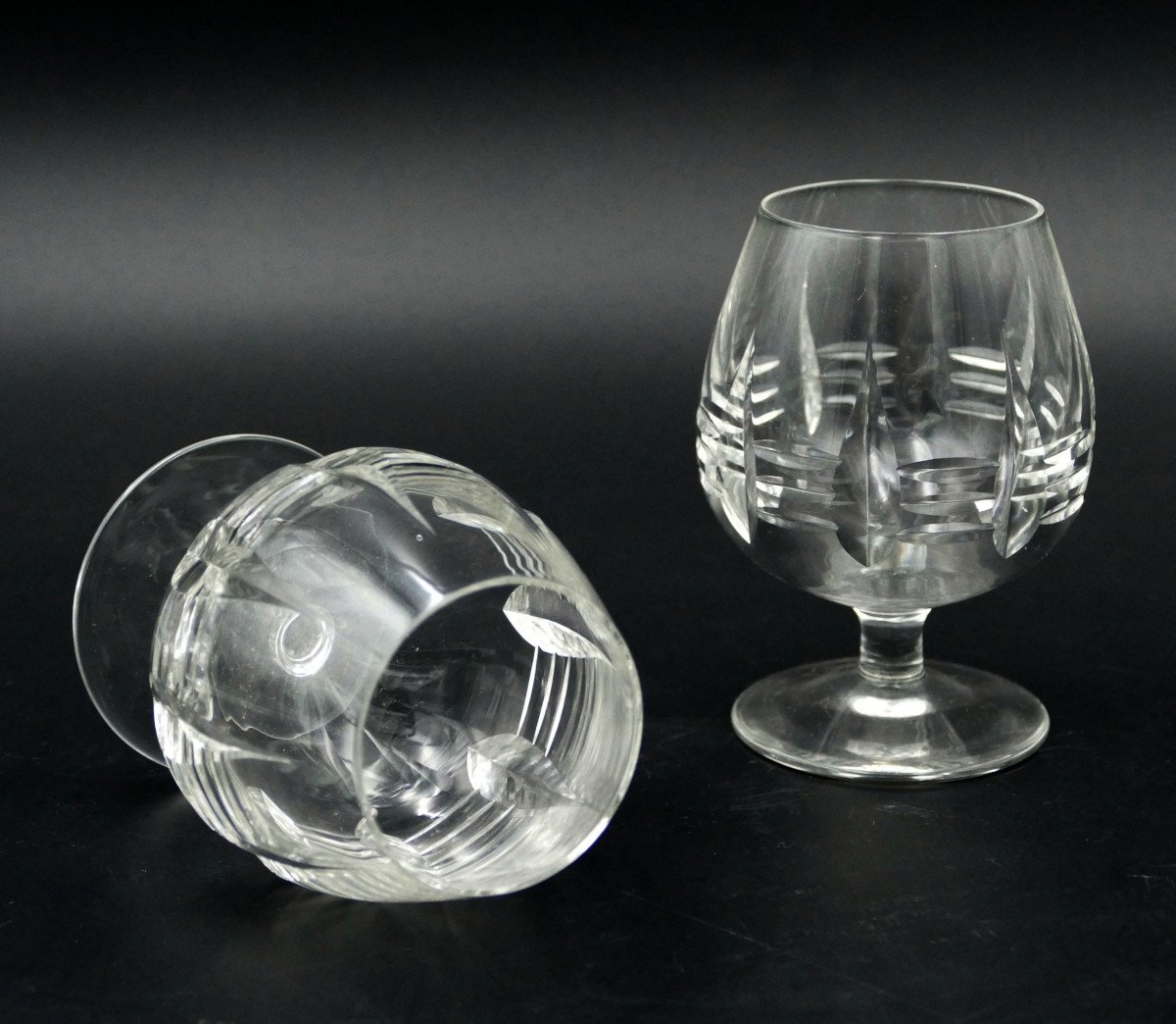 6 Cut Crystal Cognac Glasses, 1950. -photo-4