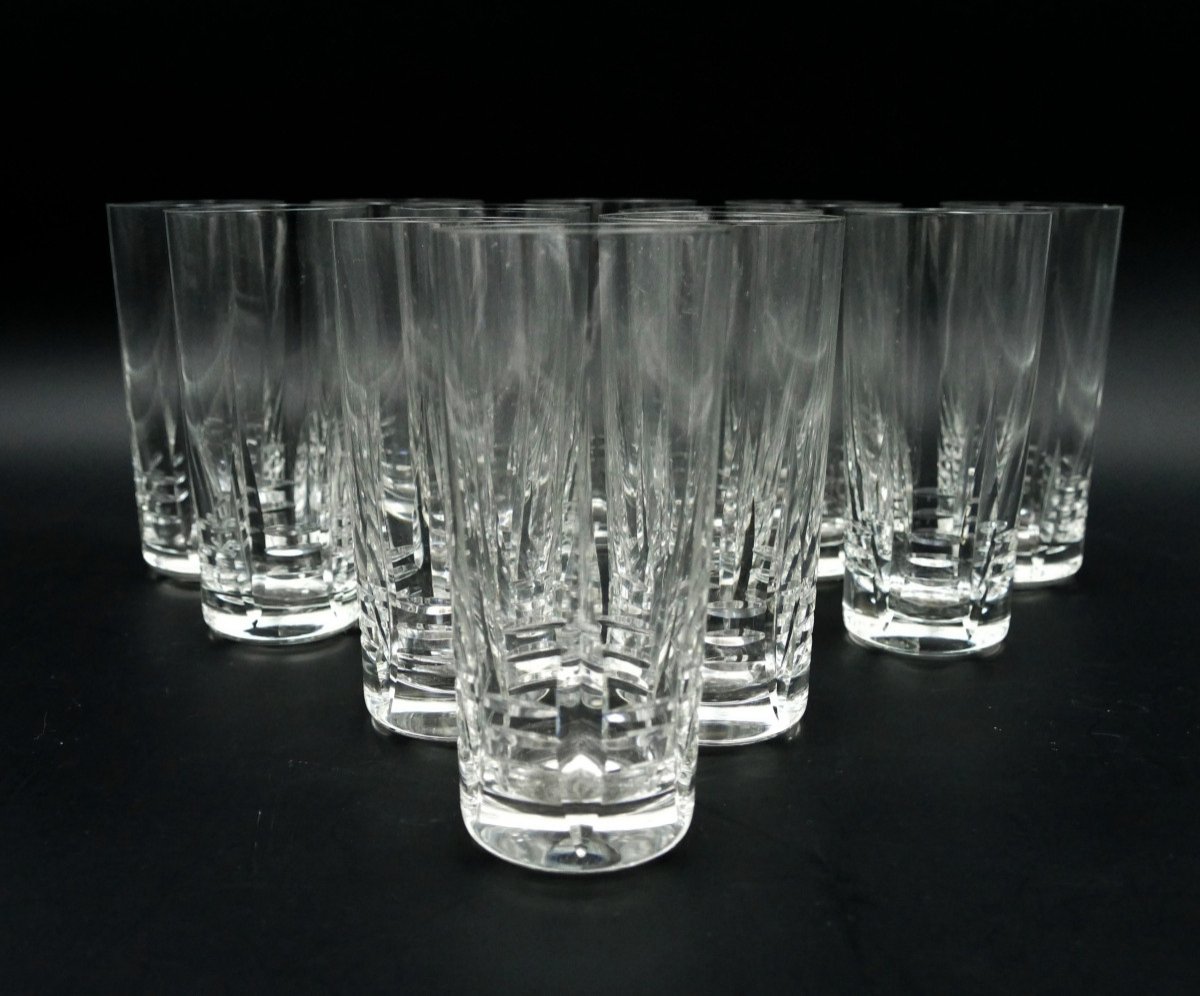 12 Verres à Orangeade En Cristal Taillé, 1950. -photo-2