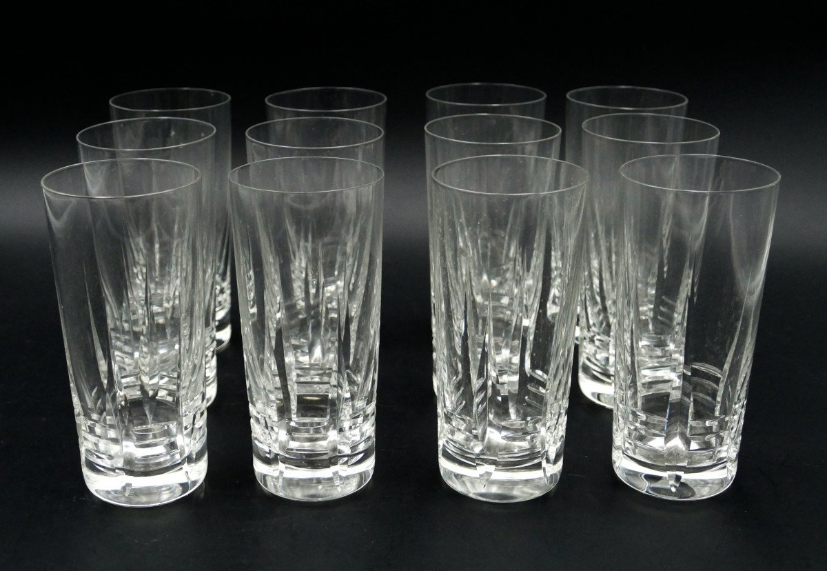 12 Verres à Orangeade En Cristal Taillé, 1950. -photo-1