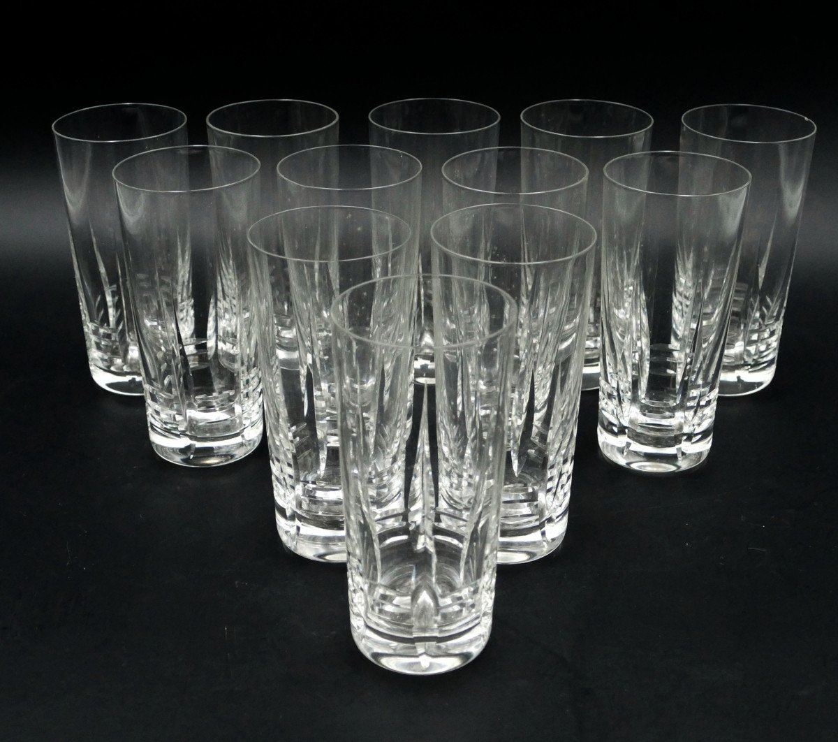 12 Verres à Orangeade En Cristal Taillé, 1950. 