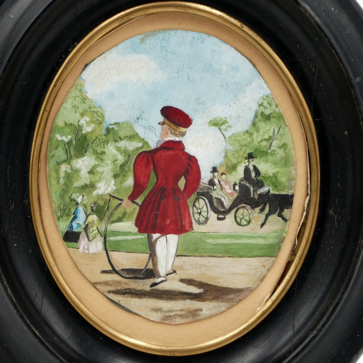 Miniature, “little Boy With Hoop”, Late 19th Century.-photo-2