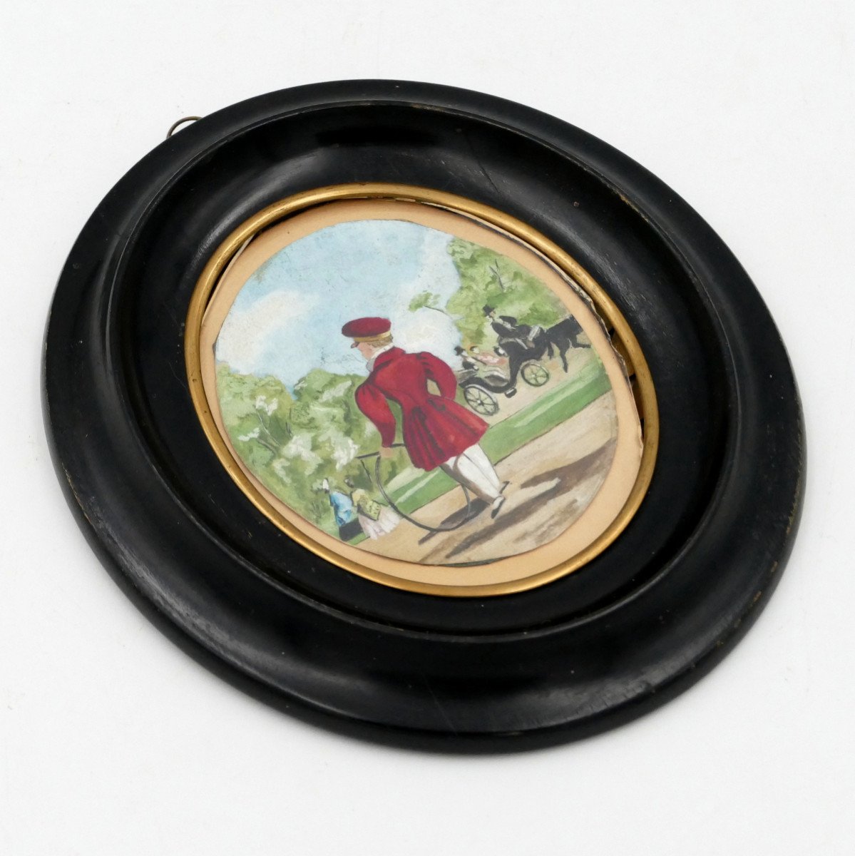 Miniature, “little Boy With Hoop”, Late 19th Century.-photo-3