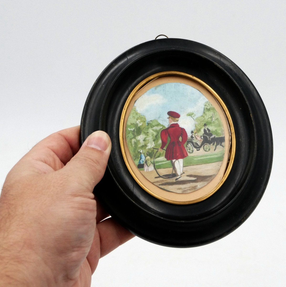 Miniature, “little Boy With Hoop”, Late 19th Century.-photo-1