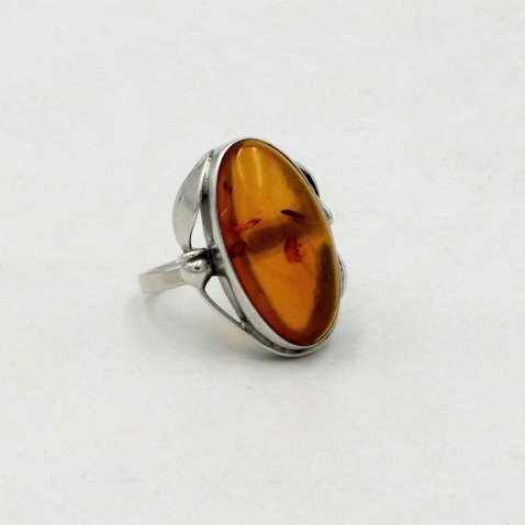 Ring With Large Amber Cabochon On Silver, Art Nouveau Style, Tdd 55.-photo-2