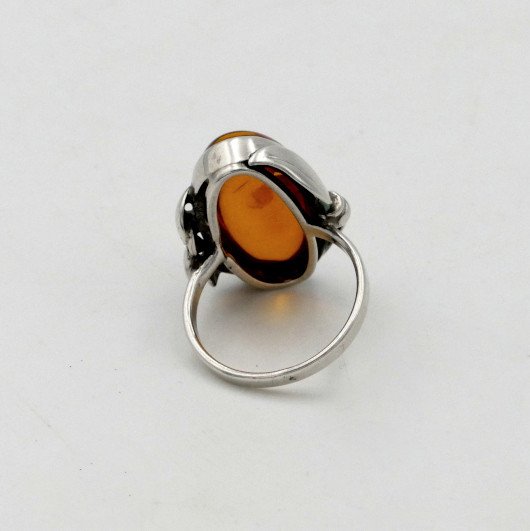 Ring With Large Amber Cabochon On Silver, Art Nouveau Style, Tdd 55.-photo-2