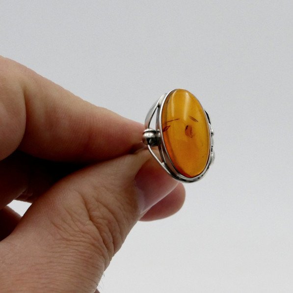 Ring With Large Amber Cabochon On Silver, Art Nouveau Style, Tdd 55.-photo-4