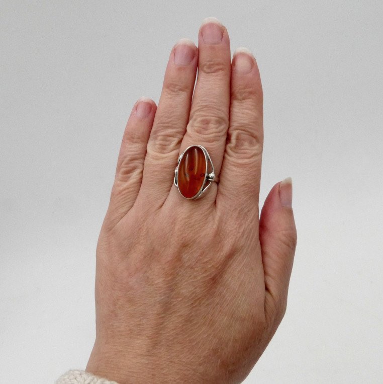 Ring With Large Amber Cabochon On Silver, Art Nouveau Style, Tdd 55.-photo-5