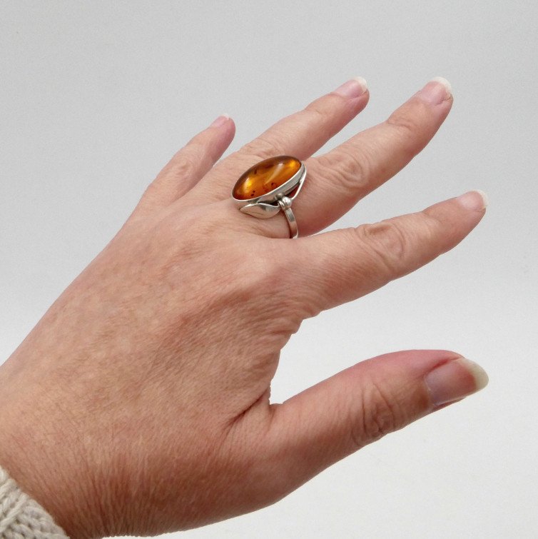 Ring With Large Amber Cabochon On Silver, Art Nouveau Style, Tdd 55.-photo-6