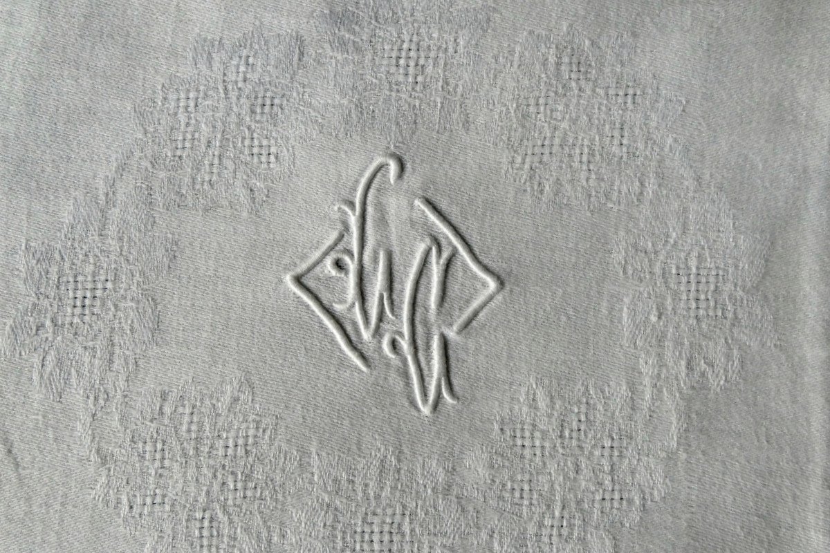 Twelve Large Damask Napkins, Openwork, Monogram “lc”, Art Nouveau.-photo-5