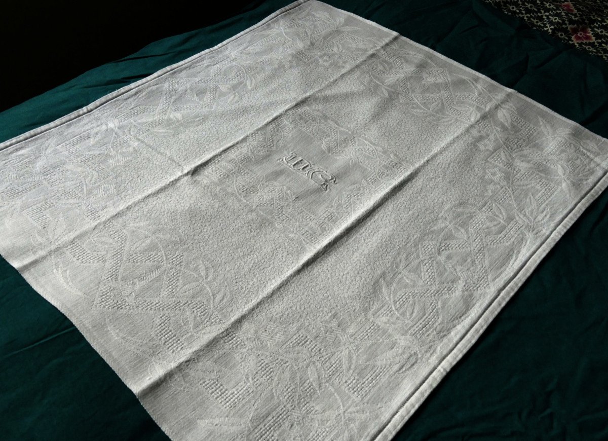 Ten Damask Napkins, Openwork, Monogram “mc”, Art Deco.-photo-2