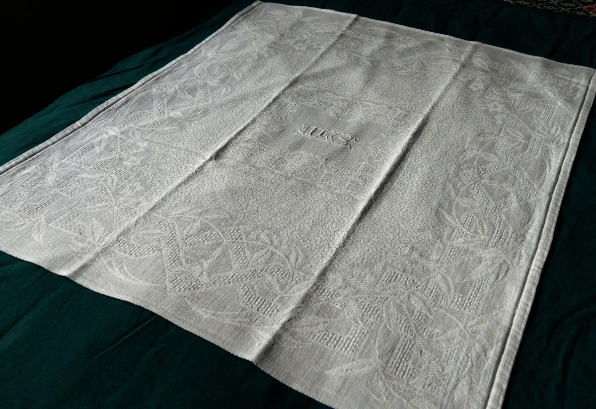 Ten Damask Napkins, Openwork, Monogram “mc”, Art Deco.-photo-3