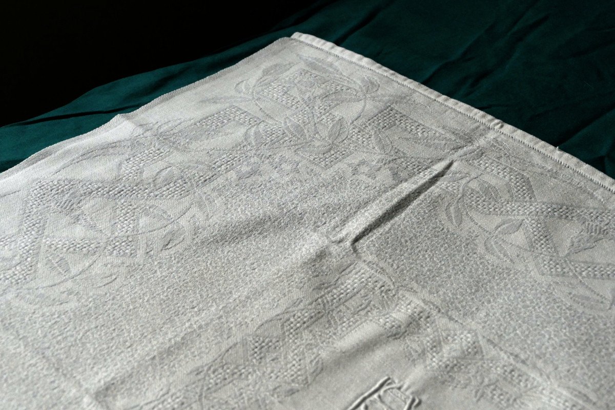 Ten Damask Napkins, Openwork, Monogram “mc”, Art Deco.-photo-4