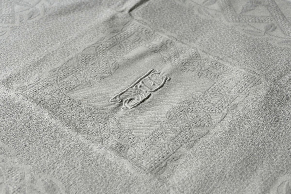 Ten Damask Napkins, Openwork, Monogram “mc”, Art Deco.-photo-2