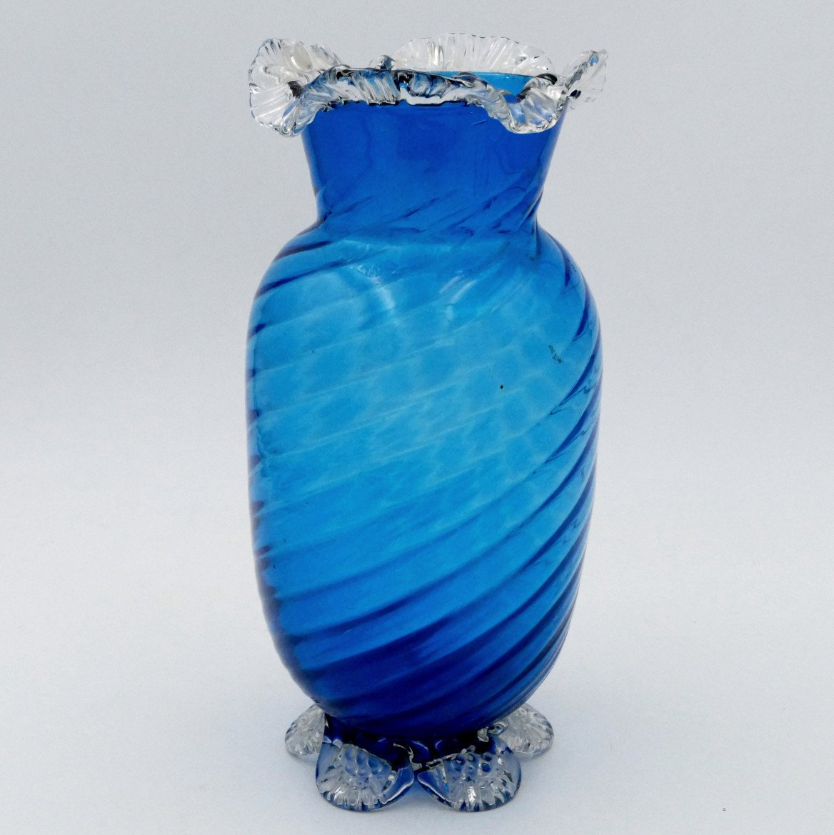 Blue Blown Glass Vase, Corolla Neck And Base, 20th Century.-photo-2