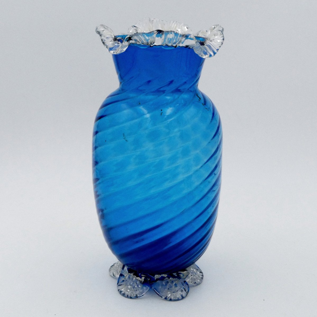 Blue Blown Glass Vase, Corolla Neck And Base, 20th Century.-photo-3