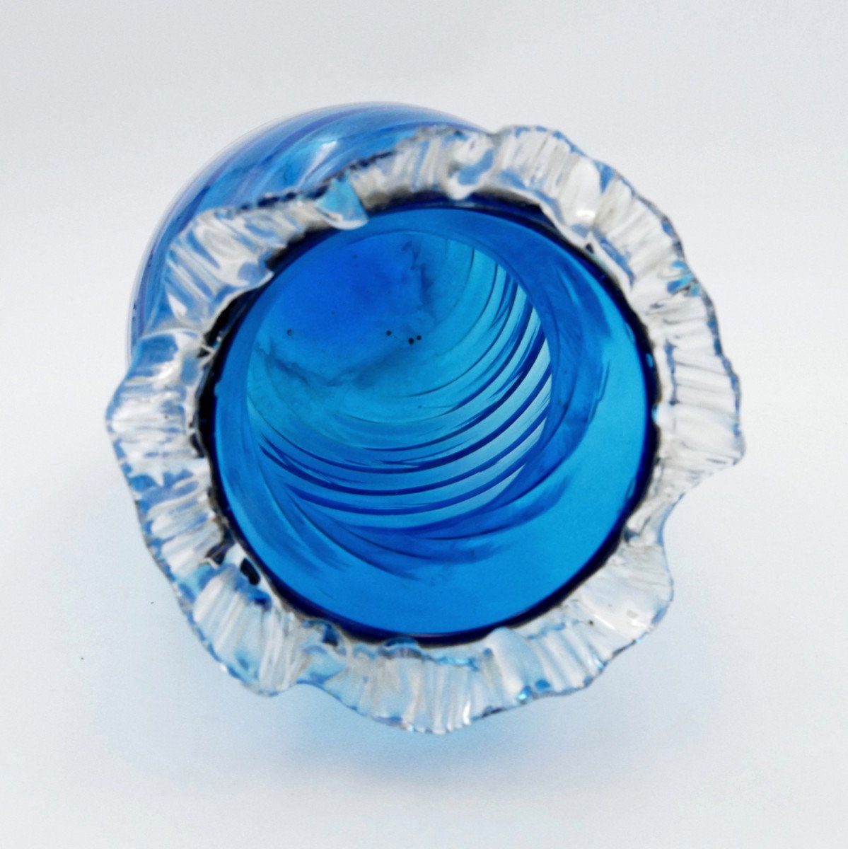 Blue Blown Glass Vase, Corolla Neck And Base, 20th Century.-photo-4