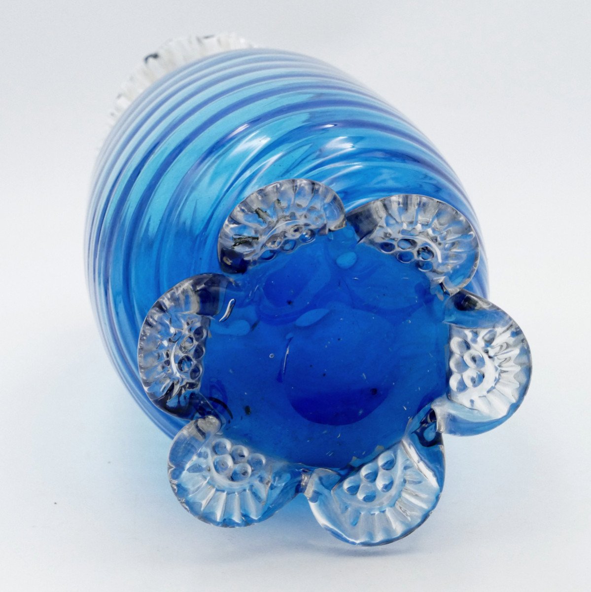 Blue Blown Glass Vase, Corolla Neck And Base, 20th Century.-photo-1