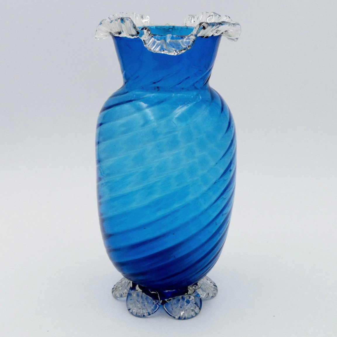 Blue Blown Glass Vase, Corolla Neck And Base, 20th Century.