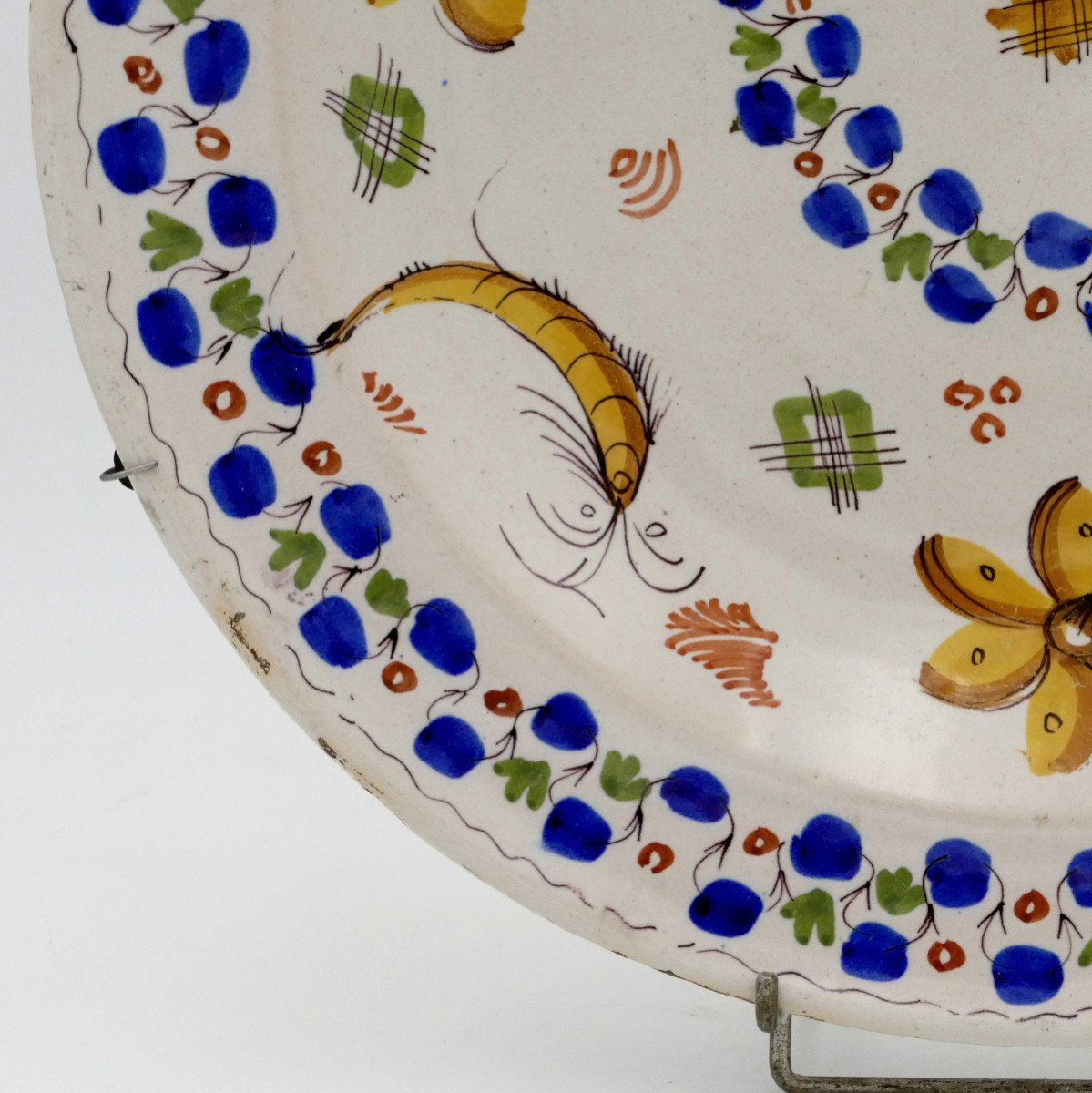 Earthenware Dish, Decorated With Shrimps, Lemons And Flowers, 19th Century.-photo-3