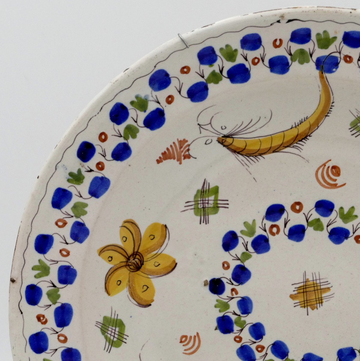 Earthenware Dish, Decorated With Shrimps, Lemons And Flowers, 19th Century.-photo-4