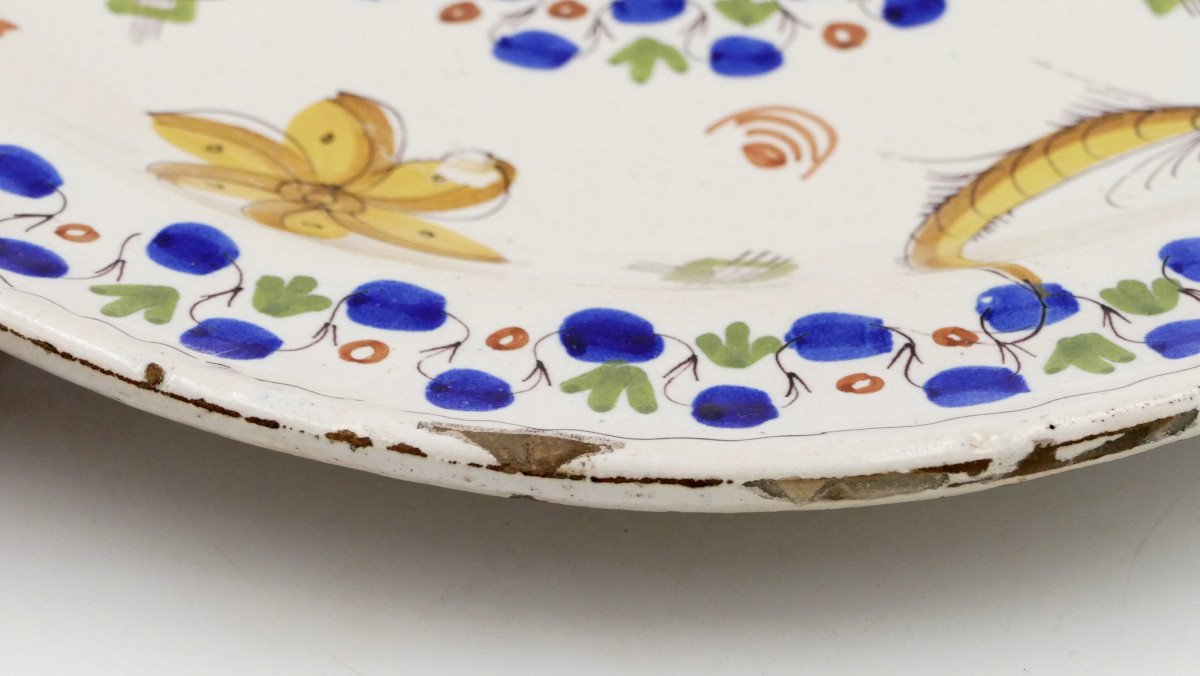 Earthenware Dish, Decorated With Shrimps, Lemons And Flowers, 19th Century.-photo-5