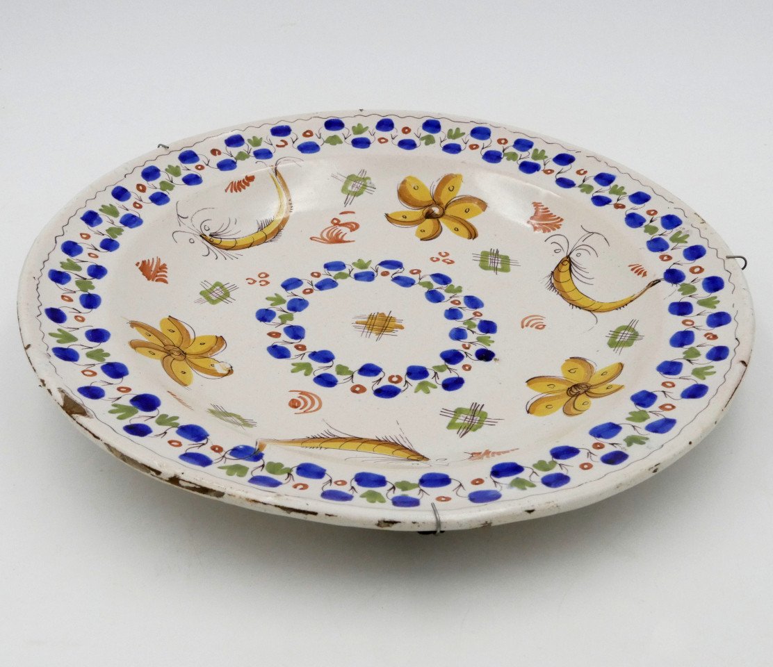 Earthenware Dish, Decorated With Shrimps, Lemons And Flowers, 19th Century.-photo-6