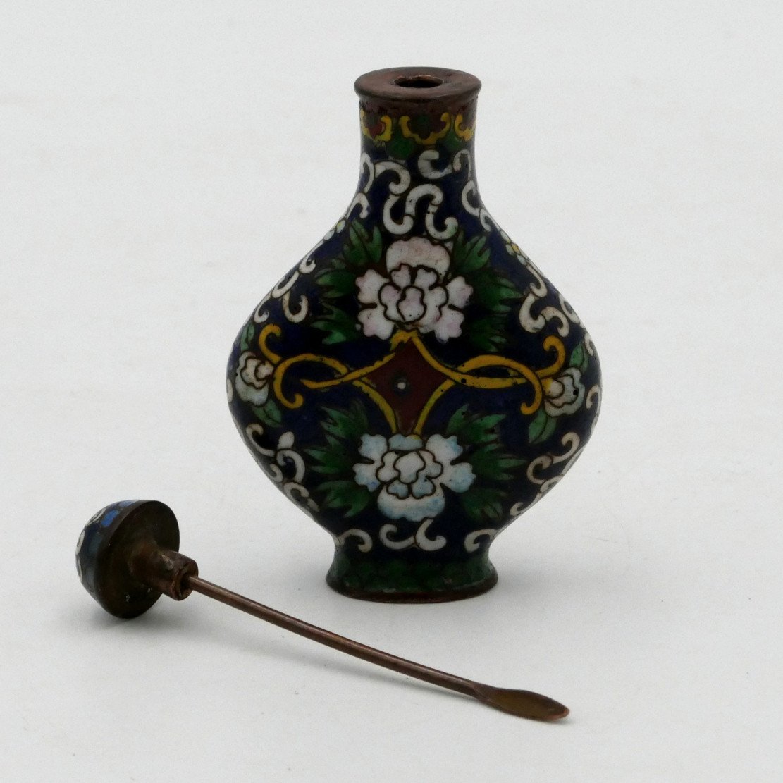 China, Snuff Bottle, Tobacco Bottle, Opium, Cloisonné Enamel, Phoenix Decor, 19th Century.-photo-3