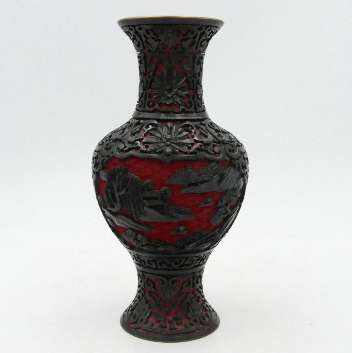 China, Cinnabar Lacquer Baluster Vase, 20th Century.-photo-2