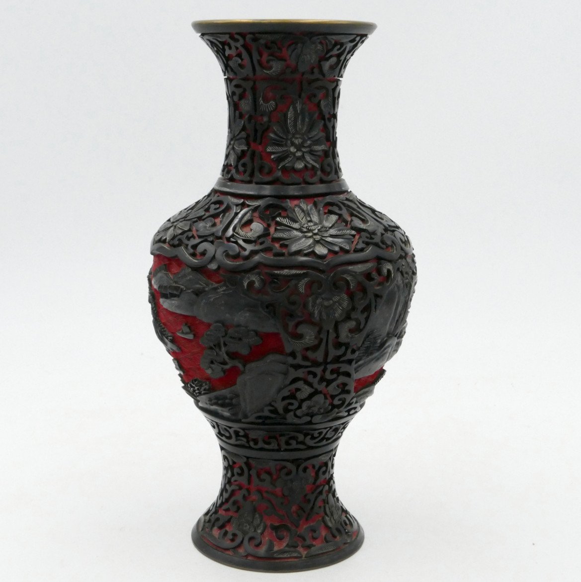 China, Cinnabar Lacquer Baluster Vase, 20th Century.-photo-4