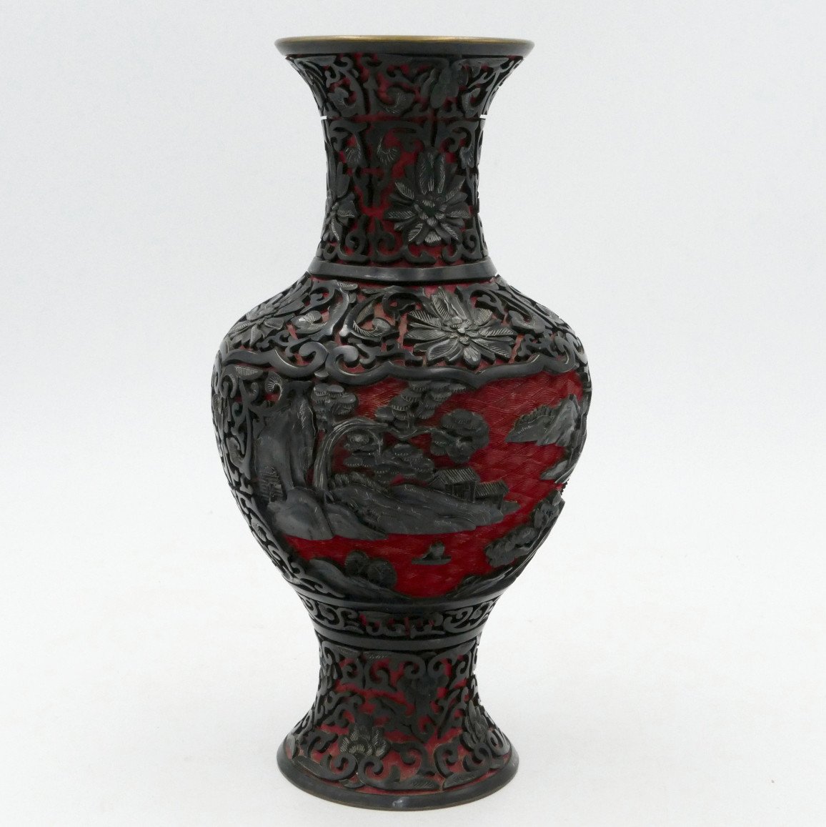 China, Cinnabar Lacquer Baluster Vase, 20th Century.-photo-1