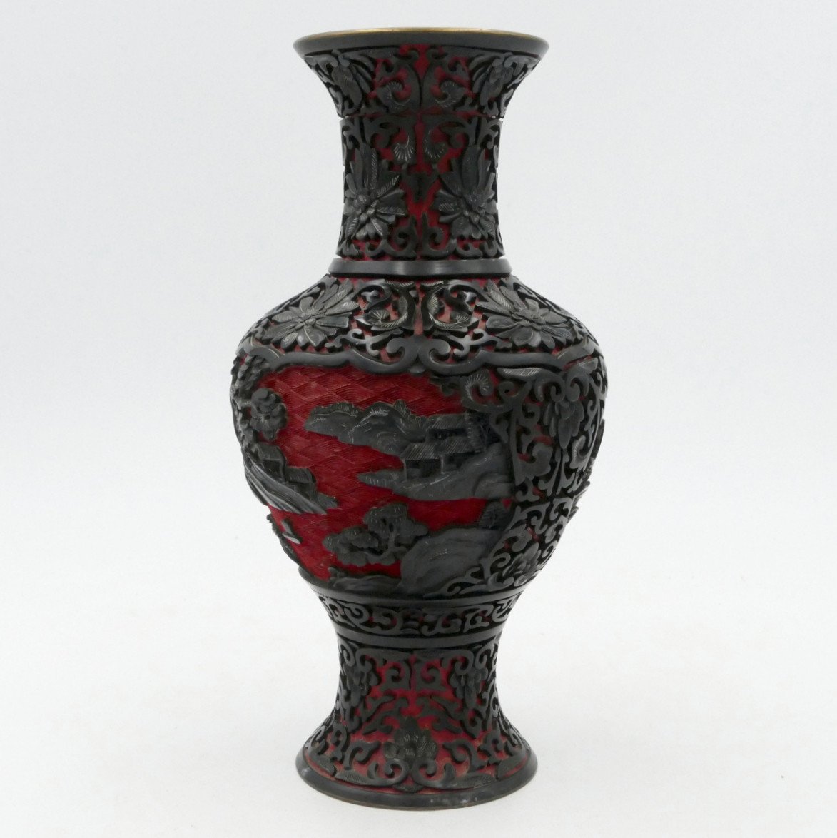 China, Cinnabar Lacquer Baluster Vase, 20th Century.-photo-2