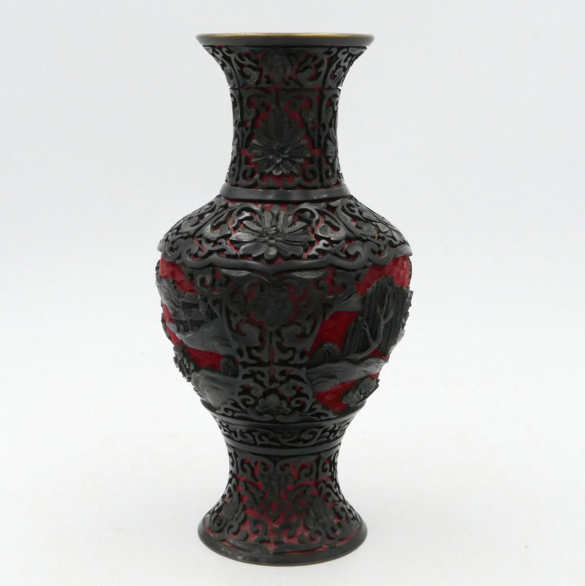 China, Cinnabar Lacquer Baluster Vase, 20th Century.-photo-3