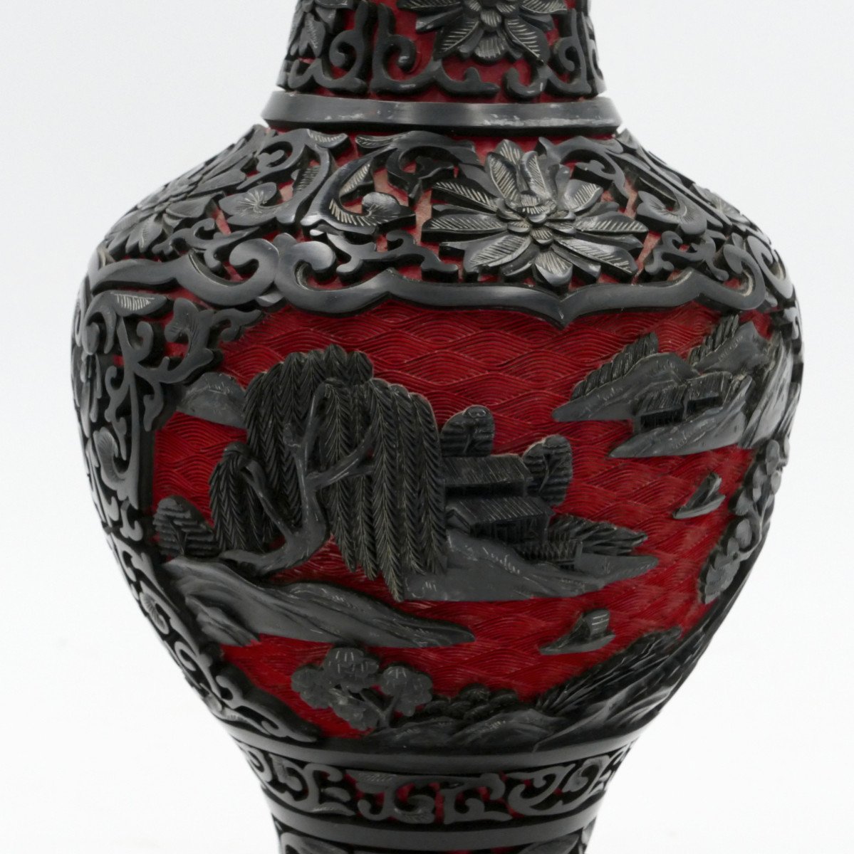 China, Cinnabar Lacquer Baluster Vase, 20th Century.-photo-5