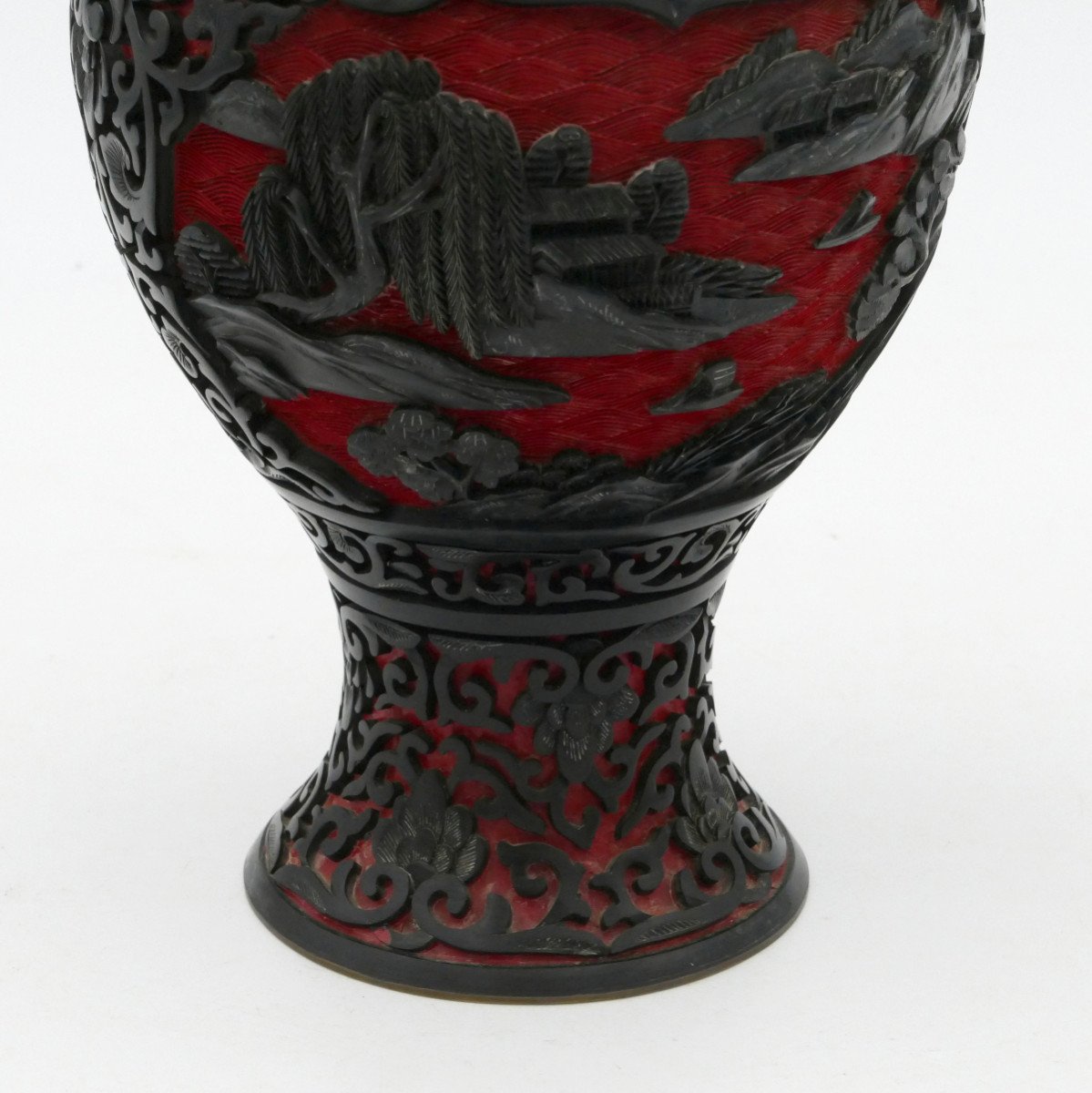 China, Cinnabar Lacquer Baluster Vase, 20th Century.-photo-6