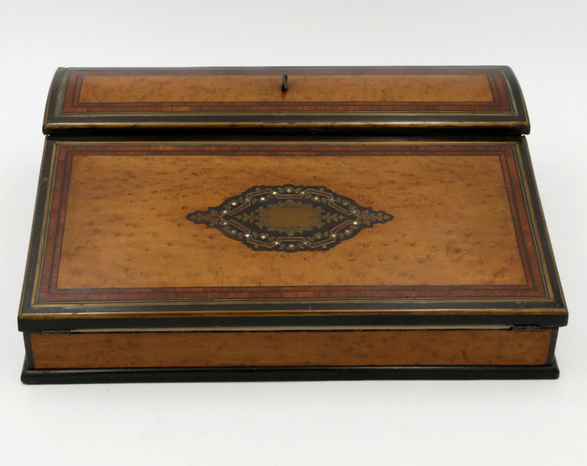 Marquetry Travel Writing Case, 19th Century. Napoleon III Period. -photo-2