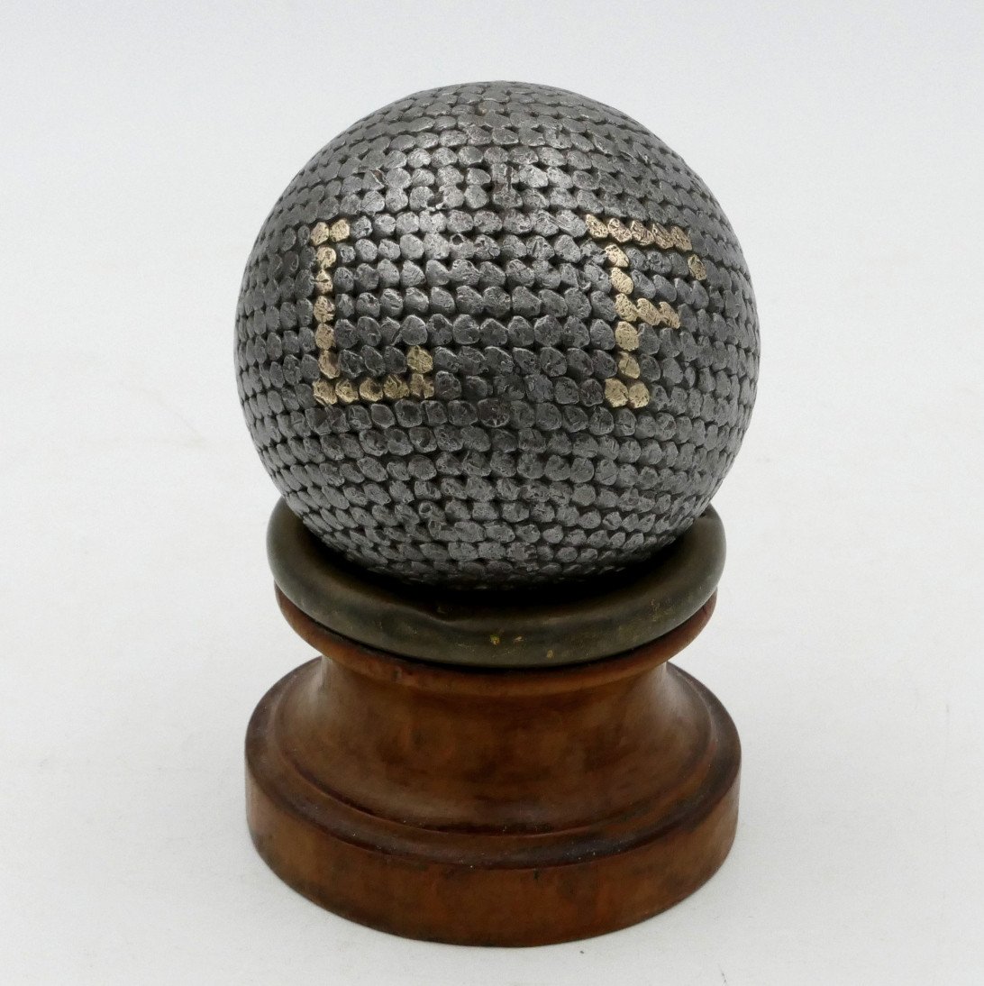 19th Century Studded Lyonnaise Ball, L F Monogram.-photo-2