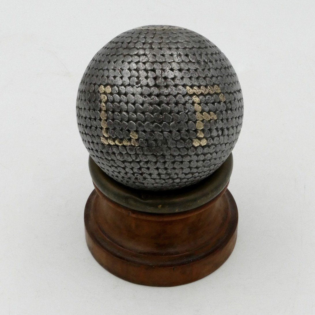 19th Century Studded Lyonnaise Ball, L F Monogram.-photo-3