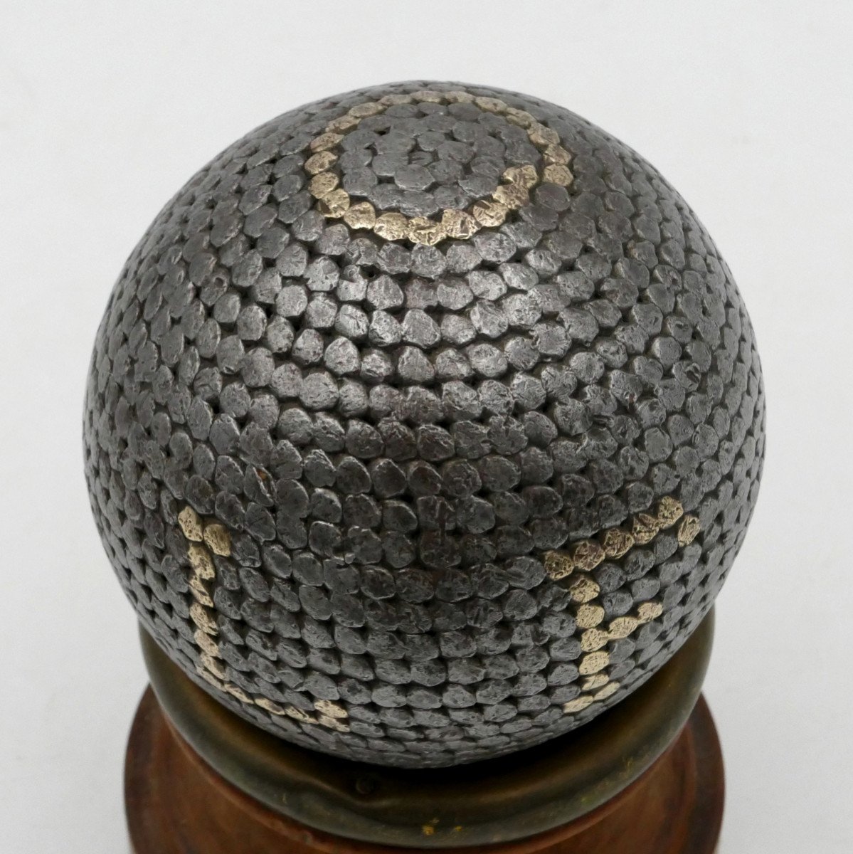 19th Century Studded Lyonnaise Ball, L F Monogram.-photo-4